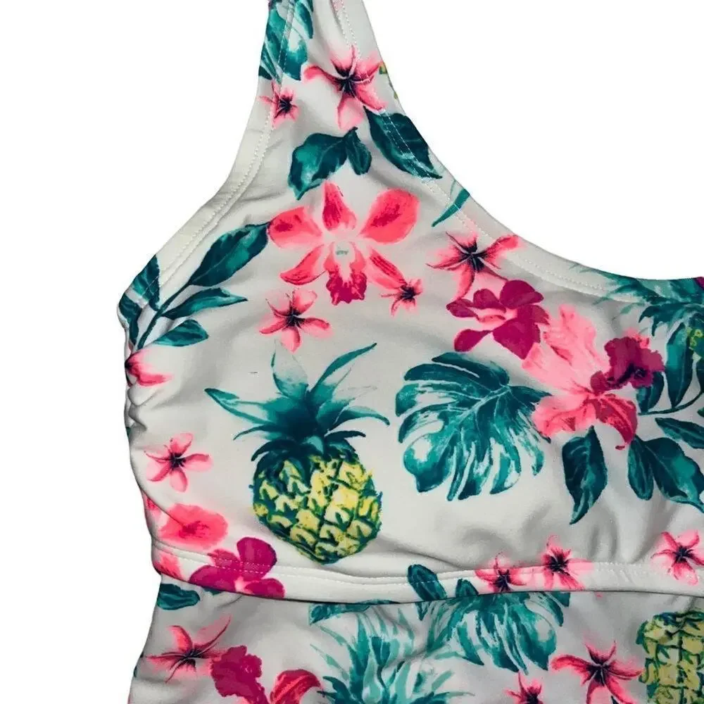 Arizona Jean Company floral‎ & pineapple tankini top XL NWT